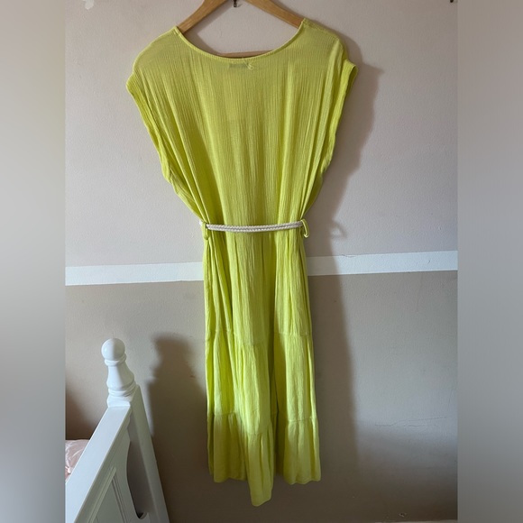COPY - ITALY Moda Neon Yellow Midi Dress . Sleeveless with white cord belt - Picture 3 of 7